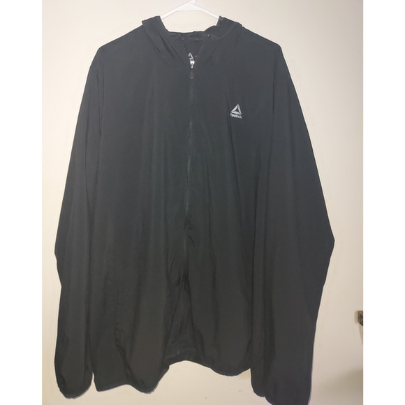 Reebok Men's Wind Jacket 2XL Full Zip Hood Lightweight Mesh Lined Casual Black - Picture 1 of 7